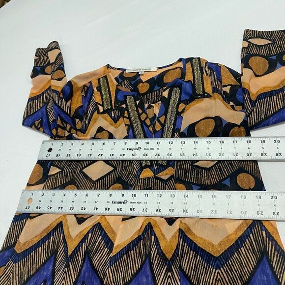 Collective Concepts Beaded Flowy Top Blouse Womens Small Blue Purple Tan Gold - Picture 4 of 10